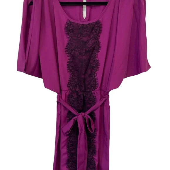 glam | Dresses | Glam Lace Tie Waist Mini Dress Size Small Short Sleeve Purple  Black Poly Modern | Poshmark